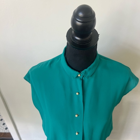Vintage Pat Richards Emerald Green Button Up Collared Midi Dress - Picture 5 of 8